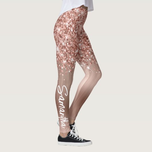 Glittery Rose Gold Glam Pinselschrift Name Leggings (Rechts)