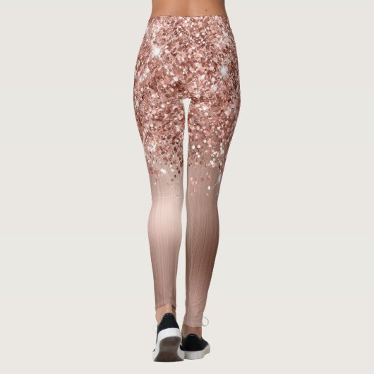 Glittery Rose Gold Glam Pinselschrift Name Leggings (Rückseite)
