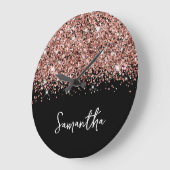 Glittery Rose Gold Glam Schwarz/Weiß Name Große Wanduhr (Winkel)
