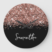 Glittery Rose Gold Glam Schwarz/Weiß Name Große Wanduhr (Vorderseite)