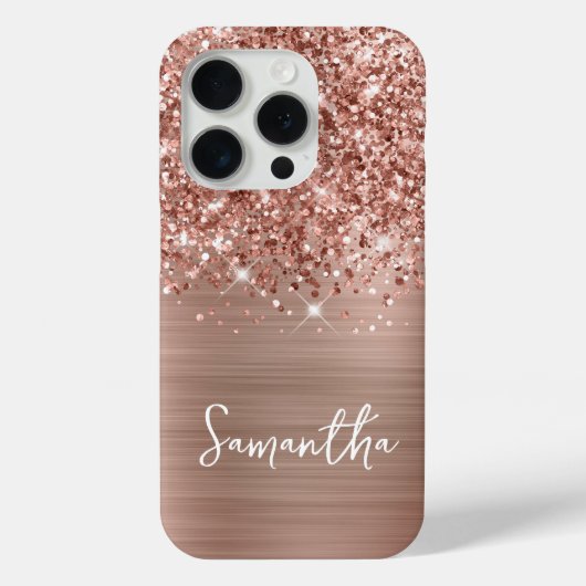 Glittery Rose Gold Glam Script Name Case-Mate iPhone Hülle (Rückseite)