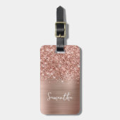 Glittery Rose Gold Glam Script Name Gepäckanhänger (Vorderseite vertikal)