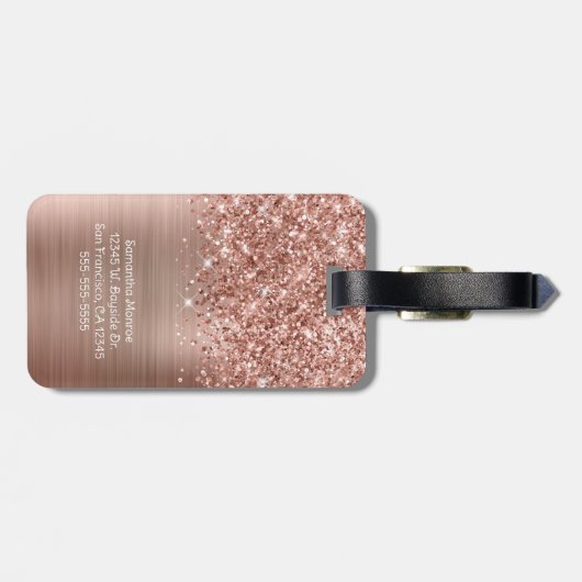 Glittery Rose Gold Glam Script Name Gepäckanhänger (Rückseite horizontal)