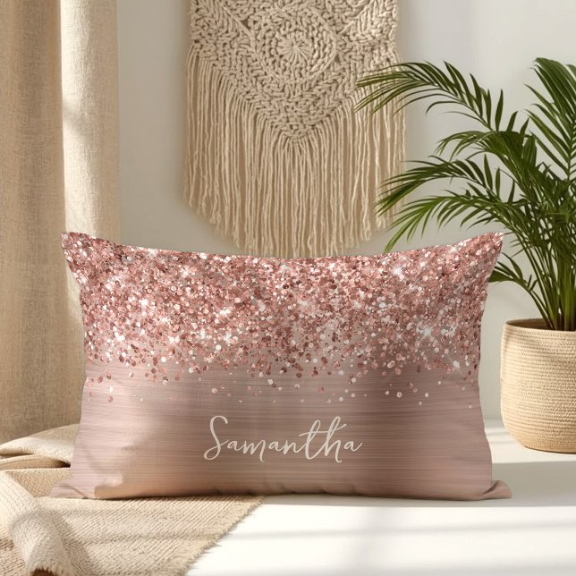 Glittery Rose Gold Glam Script Name Lendenkissen (Glittery Rose Gold Glam Script Name Lumbar Pillow)