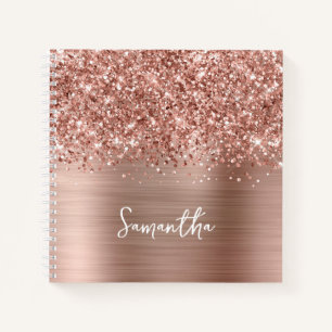 Glittery Rose Gold Glam Script Name Notizblock