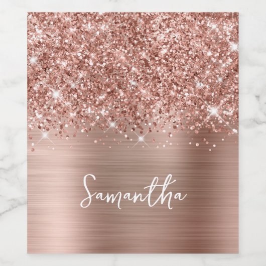 Glittery Rose Gold Glam Script Name Weinetikett (Einzelnes Label)