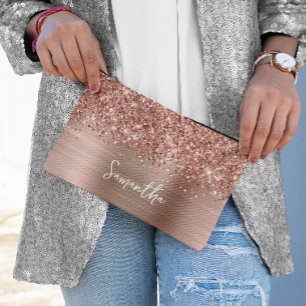 Glittery Rose Gold Glam Script Name Zubehörtasche
