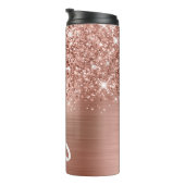 Glittery Rose Gold Glam Vertikaler Name Personalis Thermosbecher (Nach rechts gedreht)