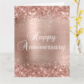 Glittery Rose Gold Happy Jubiläum Karte (Gelbe Blume)