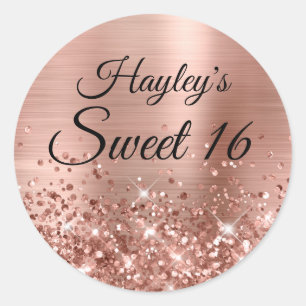 Glittery Rose Gold Imitats Foil Sweet 16 Runder Aufkleber