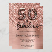 Glittery Rose Gold Leopard Glam 50 and Fabulous Einladung (Vorne/Hinten)