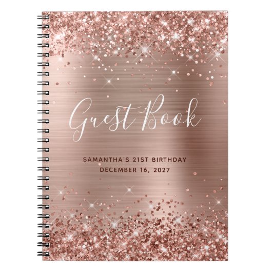 Glittery Rose Gold Modernes Gästebuch 21. Geburtst Notizblock (Vorderseite)