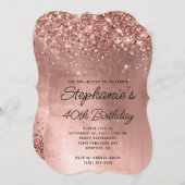 Glittery Rose Gold Monogram 40. Geburtstag Einladung (Vorne/Hinten)