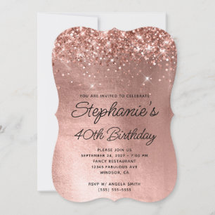 Glittery Rose Gold Monogram 40. Geburtstag Einladung