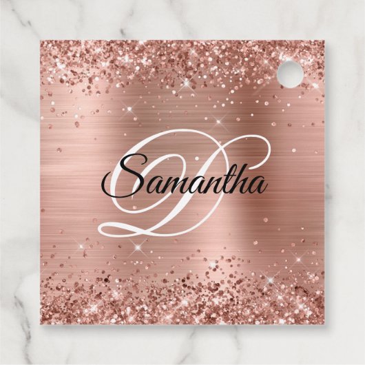 Glittery Rose Gold Monogram Sweet 16 Vielen Dank Geschenkanhänger (Rückseite)