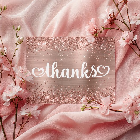 Glittery Rose Gold Niedlich Hearts Sweet 16 Dank Postkarte