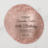 Glittery Rose Gold Ombre Monogram 40. Geburtstag Einladung (Vorne/Hinten)