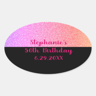 Glittery Rose Gold Pink Black Happy Geburtstag 202 Ovaler Aufkleber