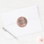 Glittery Rose Gold Schwarz Save the Date Runder Aufkleber (Umschlag)