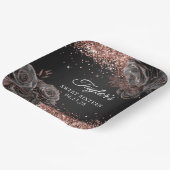 Glittery Rose Gold Schwarzer Blumenglam 16 . Gebur Pappteller (Gewinkelt)