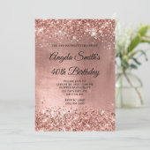 Glittery Rose Gold Shiny Foil 40. Geburtstag Einladung (Stehend Vorderseite)
