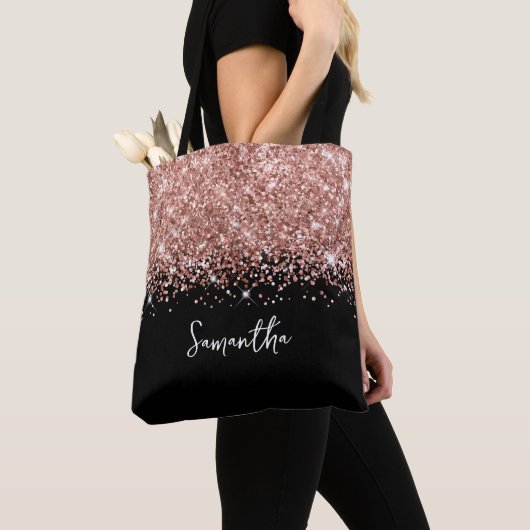 Glittery Rose Gold und Black Glam Name Tasche (Von Nahem)