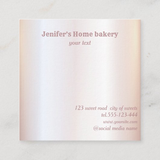 Glittery Rose Gold Walzen Button Whisky Koch Bäcke Quadratische Visitenkarte (Rückseite)