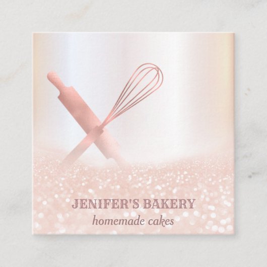 Glittery Rose Gold Walzen Button Whisky Koch Bäcke Quadratische Visitenkarte (Vorderseite)