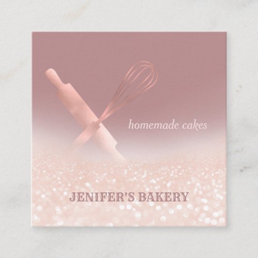 Glittery Rose Gold Walzen Button Whisky Koch Bäcke Quadratische Visitenkarte (Vorderseite)