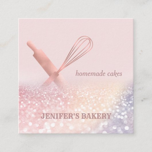 Glittery Rose Gold Walzen Button Whisky Koch Bäcke Quadratische Visitenkarte (Vorderseite)
