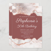 Glittery Rose Gold White Agate 50th Birthday Brick Einladung (Vorne/Hinten)