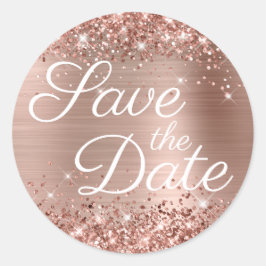 Glittery Rose Goldene Elegante Save the Date Runder Aufkleber