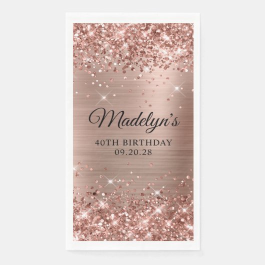 Glittery Rose Goldene Foil 40. Geburtstag Serviette (Vorderseite)