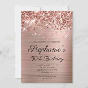 Glittery Rose Goldene Foil Elegant 50. Geburtstag Einladung