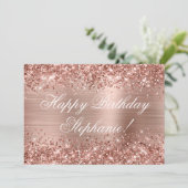 Glittery Rose Goldene Foil Extravagant Happy Birth Karte (Stehend Vorderseite)
