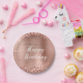 Glittery Rose Goldene Foil Happy Birthday Pappteller (Party)