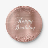 Glittery Rose Goldene Foil Happy Birthday Pappteller (Vorderseite)