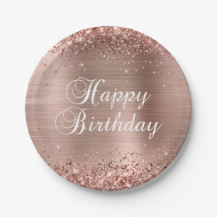 Glittery Rose Goldene Foil Happy Birthday Pappteller