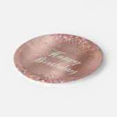 Glittery Rose Goldene Foil Happy Birthday Pappteller (Schrägansicht)