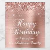 Glittery Rose Goldene Foil Happy Birthday Weinetikett (Einzelnes Label)
