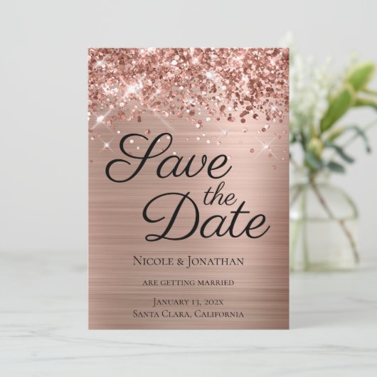 Glittery Rose Goldene Foil Piazza della Riforma Save The Date (Stehend Vorderseite)