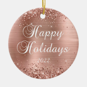 Glittery Rose Goldenes Foil Happy Holidays Foto Keramik Ornament