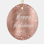 Glittery Rose Goldenes Foil Happy Holidays Foto Keramik Ornament (Links)
