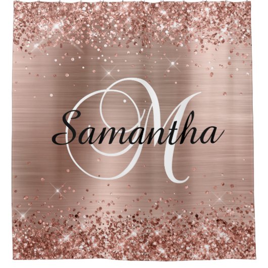 Glittery Rose Golf Foil Classic Script M Monogram Duschvorhang (Vorderseite)