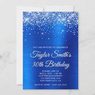 Glittery Royal Blue 30. Geburtstag Einladung