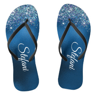 Glittery Royal Blue Foil Individueller Name Badesandalen