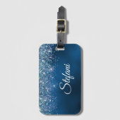 Glittery Royal Blue Foil Individueller Name Gepäckanhänger (Vorderseite Vertikal)