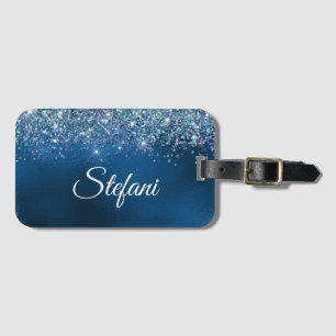 Glittery Royal Blue Foil Individueller Name Gepäckanhänger