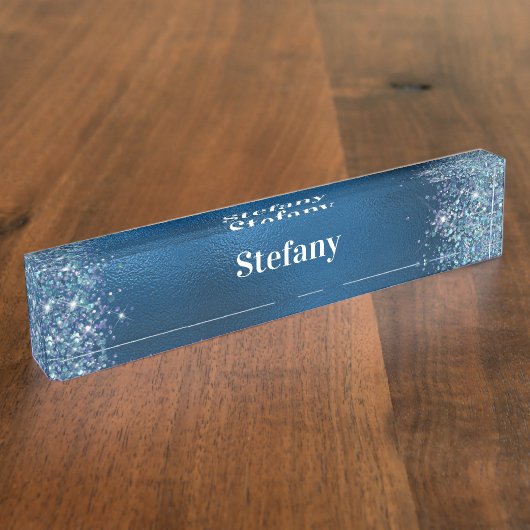 Glittery Royal Blue Foil Individueller Name Namensplakette (Seite)