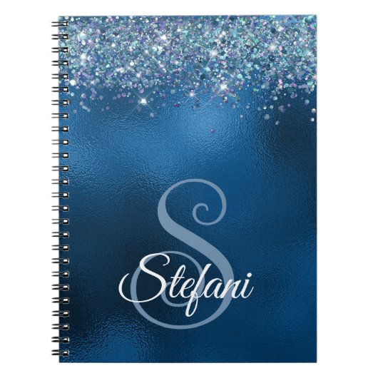 Glittery Royal Blue Foil Individueller Name Notizblock (Vorderseite)